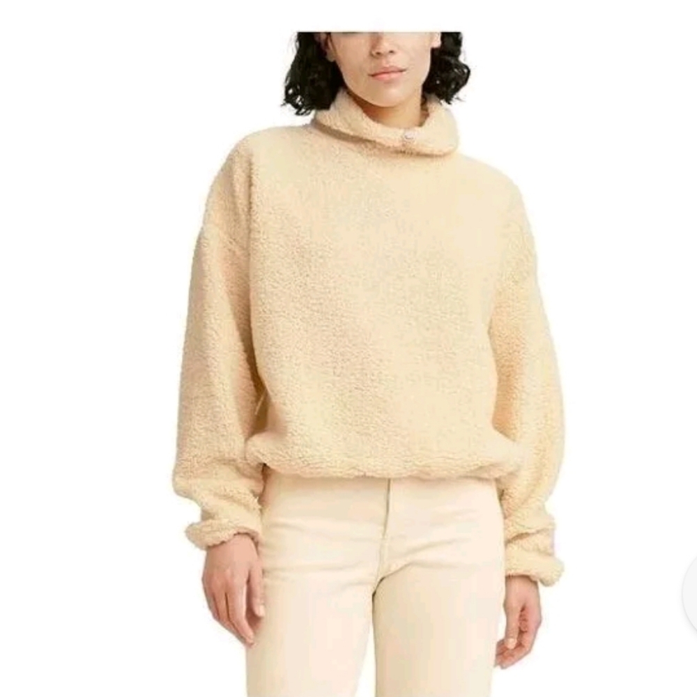 New Levis Women's Cozy Cream Sherpa Pullover Mock-neck Sweater